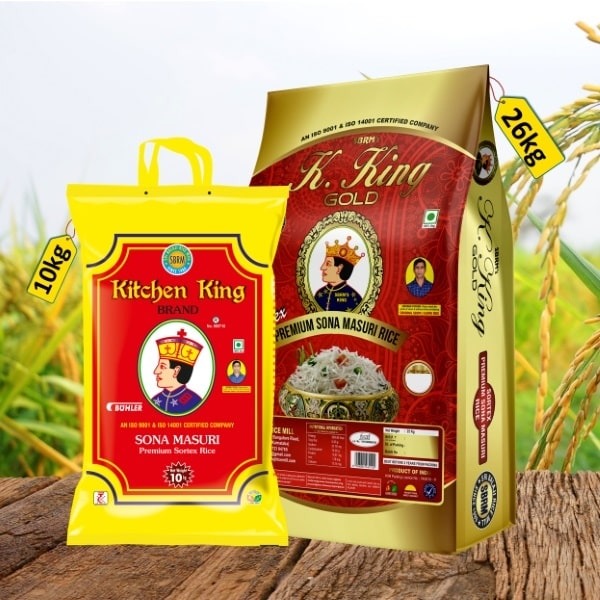 Sona Masuri Ponni Steam Rice (12-15 months old) – Kitchen King Combo Pack ( 26kg & 10 kg )