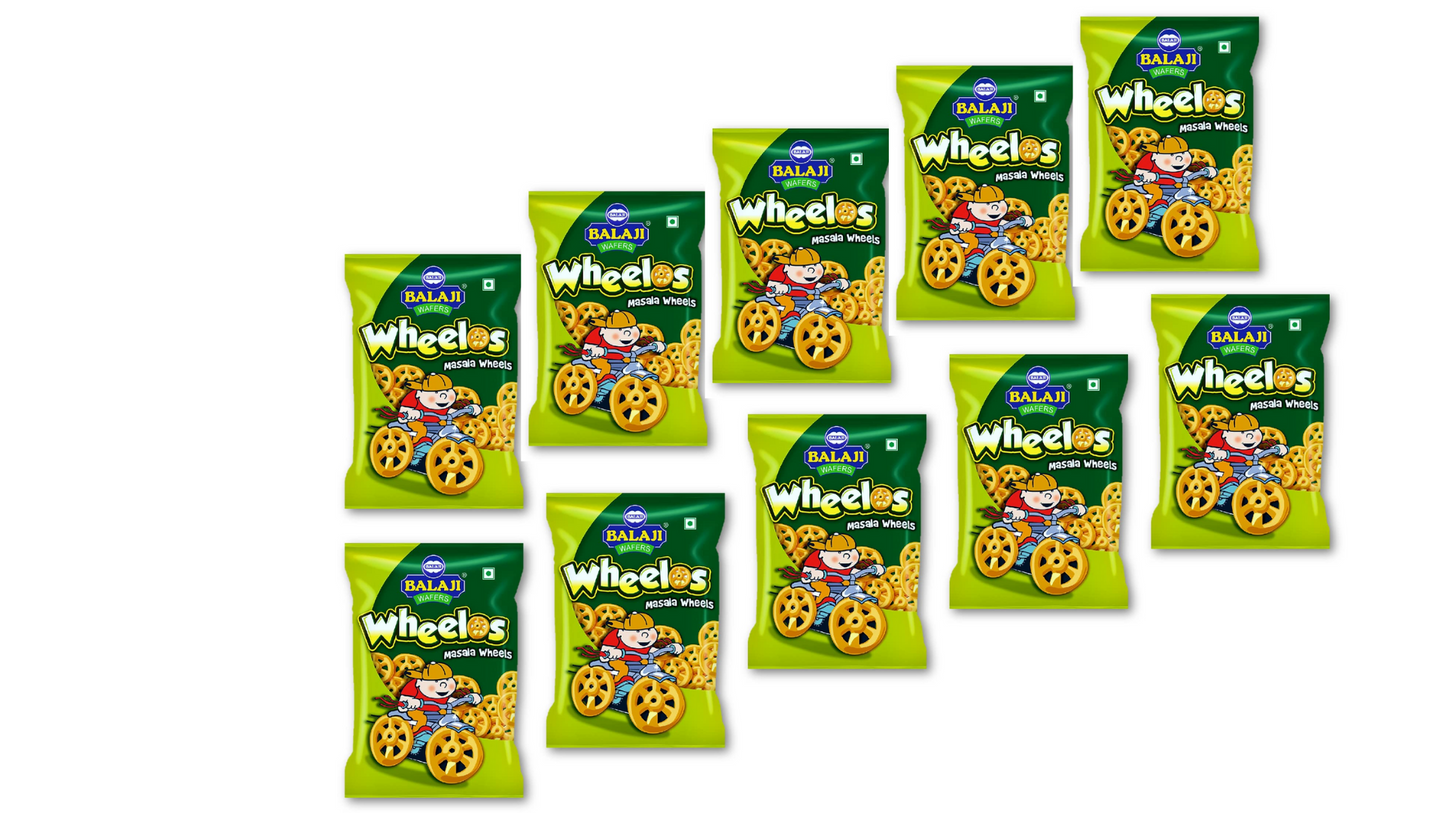 Balaji Wafers Namkeen - Wheelos Masala Flavour 22g Each Pack Unique ( Pack of 10 )