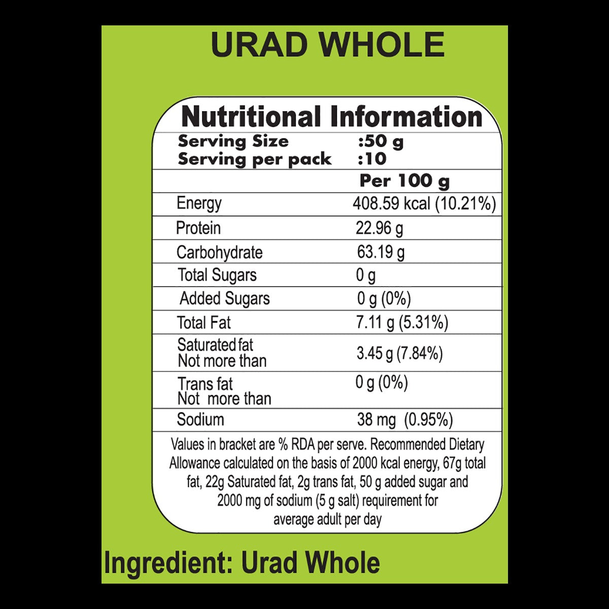 Patanjali Unpolished Urad Whole 500g